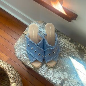 Anthropologie Denim espadrille mules